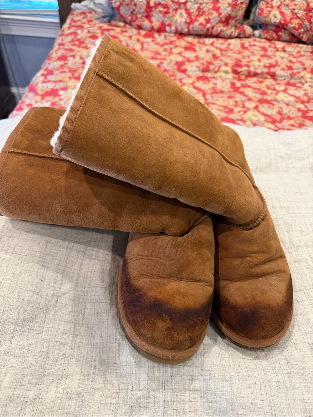 UGG Chestnut Suede Mid-Calf Shearling Boots